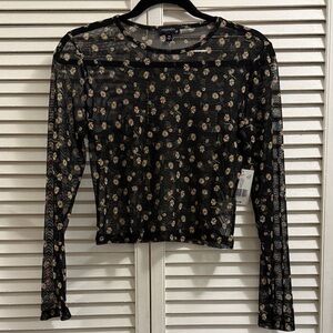 Originality Black Floral Mesh Top